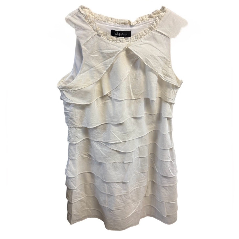 S.L. Fashions Cream Layered Ruffle Sleeveless Dress